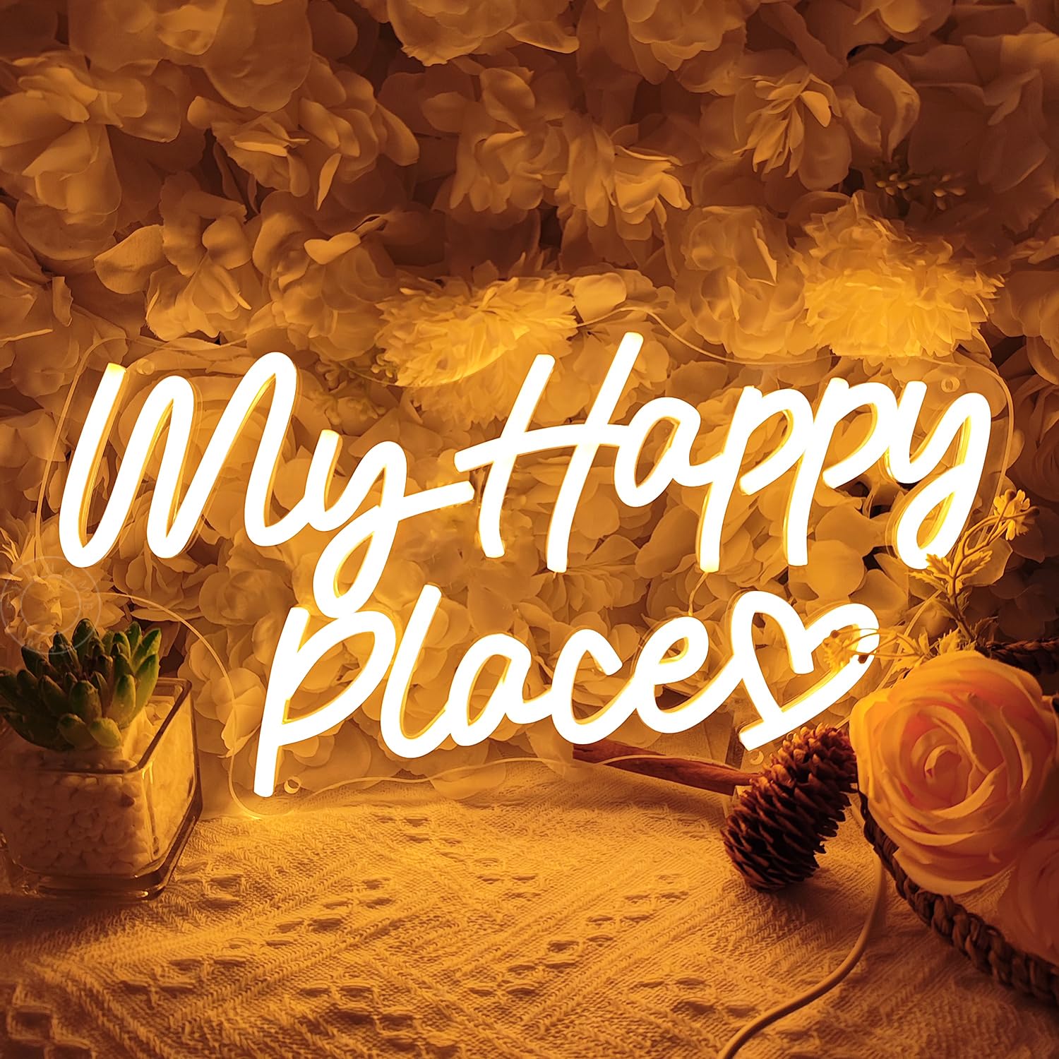 SYLHOME My Happy Place Led Neon Light Sign Home Bedroom Kids Room Wall Sign