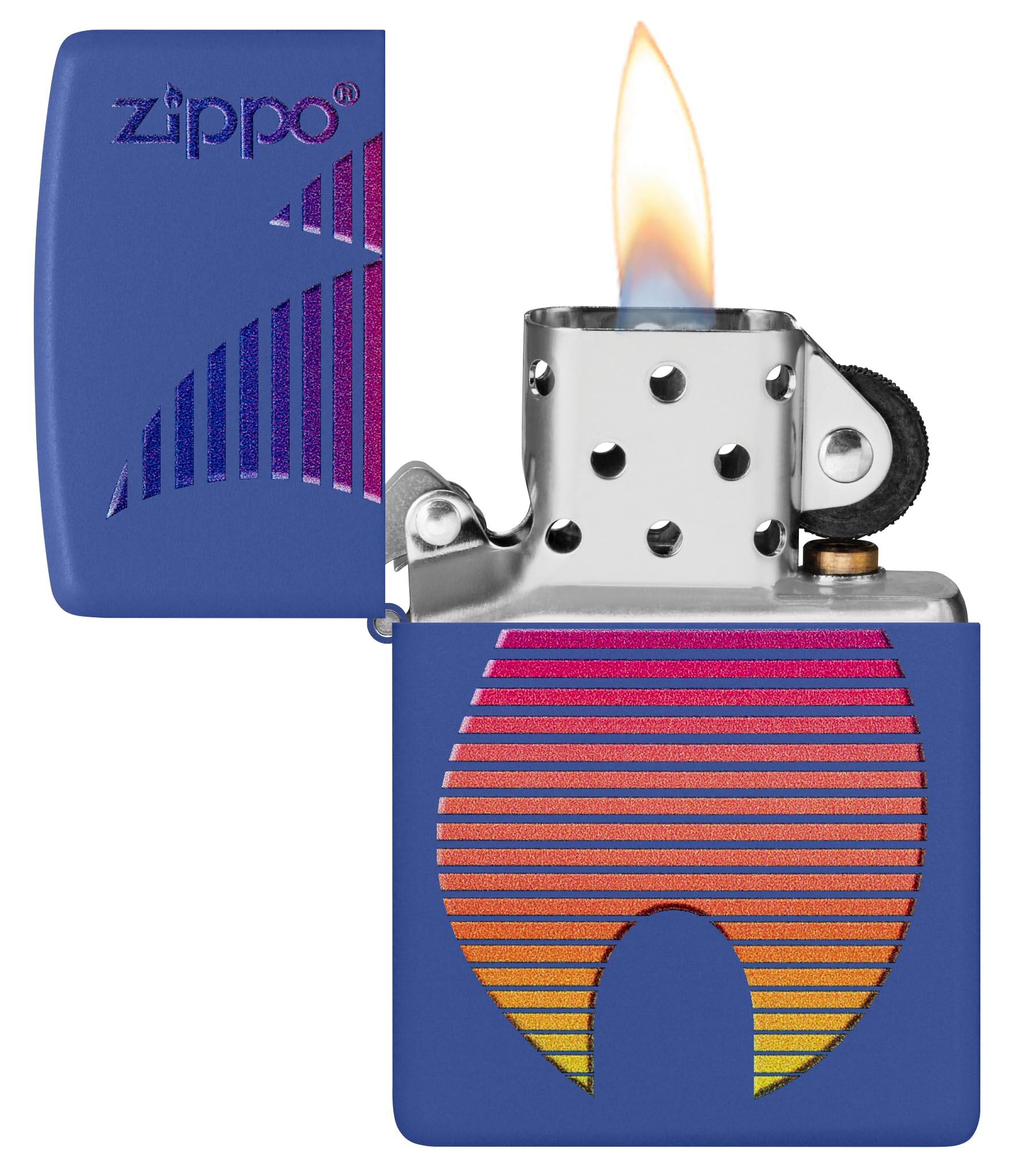 Zippo Rainbow Retro Logo Zapalniczka Sztormowa, Kolorowy Nadruk, do Napełniania, Wielokrotnego Użytku, Wiatroodporna Konstrukcja, Wykonano w USA, Niebieski Matowy (Royal Blue)