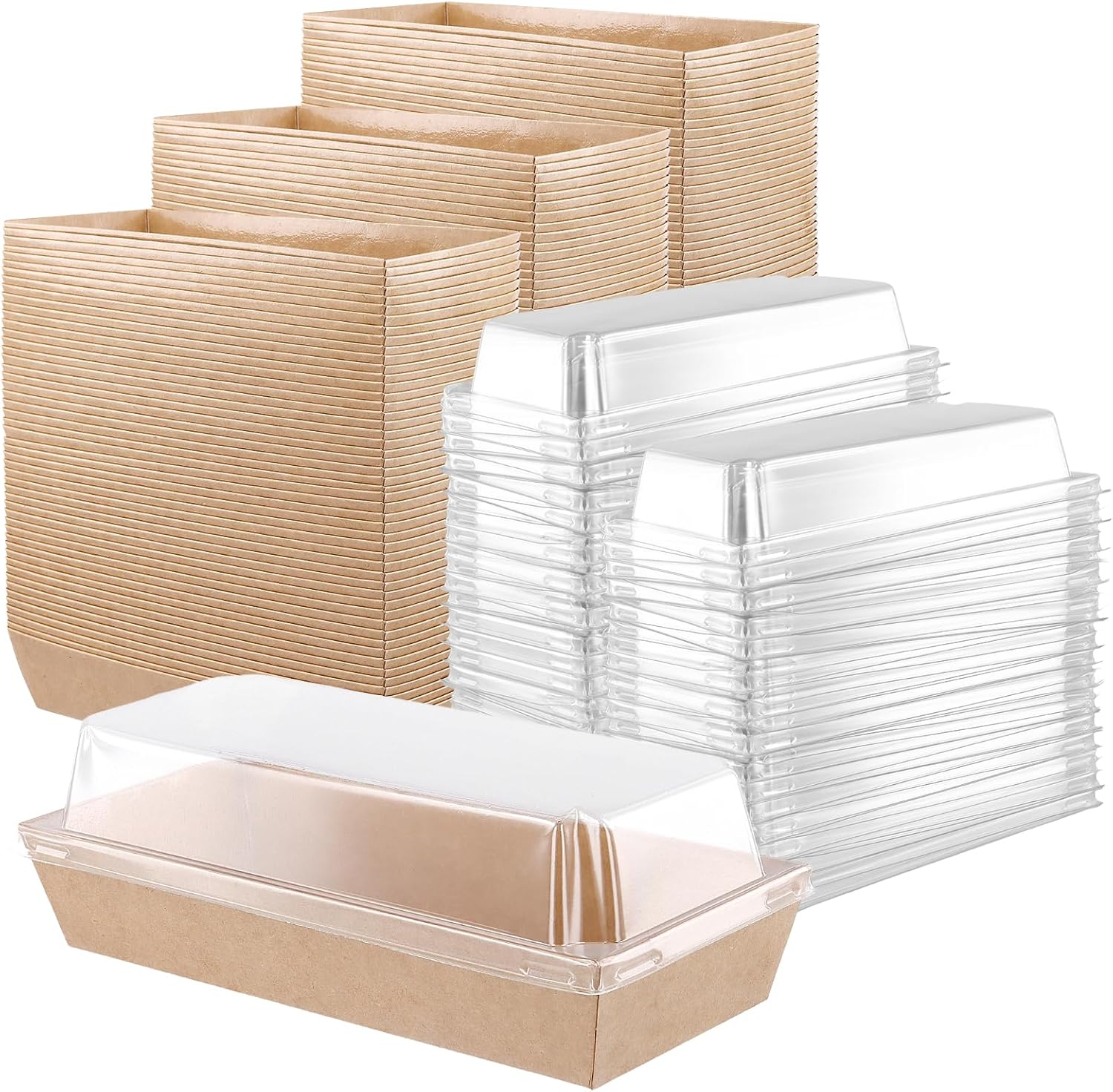 HOIGON 150PCS 7.5x3.3 Inches Small Charcuterie Boxes with Clear Lids, Karft Paper To Go Treat Containers for Desserts, Cookies, Sandwich, Pastry, Sushi and Cupcakes (Brown)