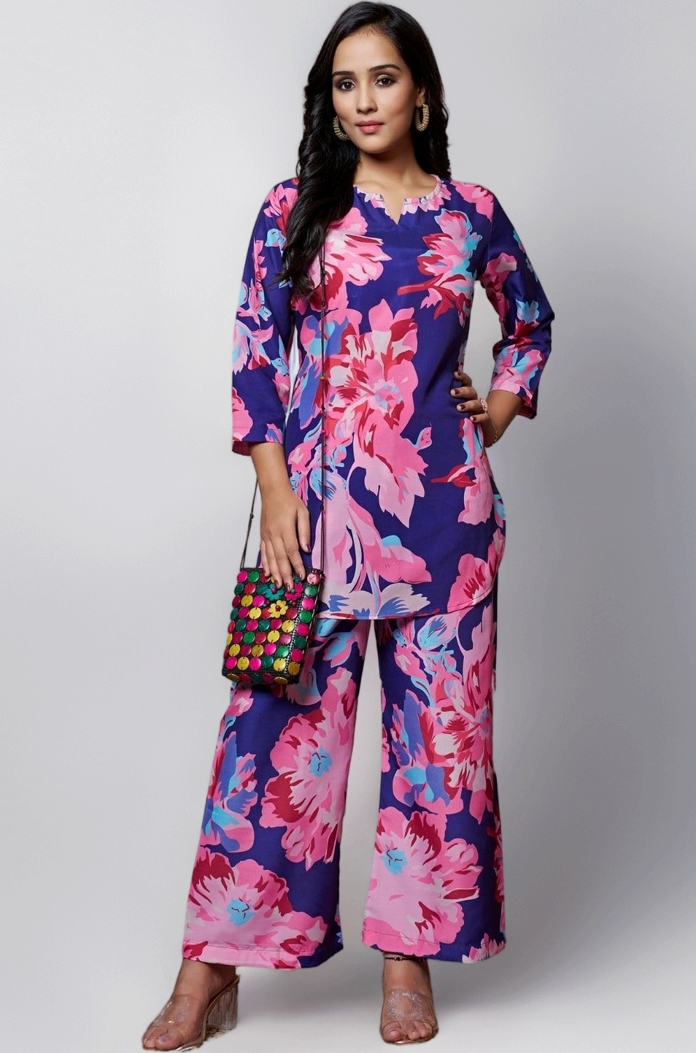 GRECIILOOKS Co-ord Set for Women Stylish | Kurtis | Kurti Set For Women | Anarkali Viscose Rayon Printed Kurta & Straight Pant Set | Festive Ethnic Indian Traditional Outfit for Functions & Puja | 3/4 Half Sleeve