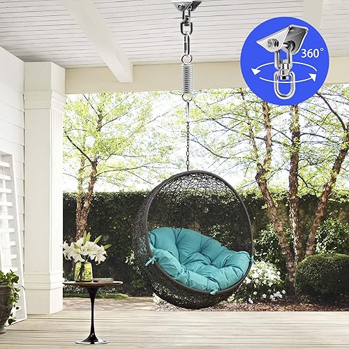 Miniatura 2 de Kit colgante de hamaca con muelle oscilante, ganchos de suspensión de capacidad de 1000 libras, perchas de columpio resistentes con rotación de 360,