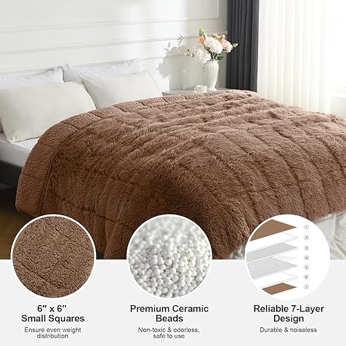 Miniatura 4 de Wemore Manta larga de pelo sintético lanudo con peso, acogedora y esponjosa, manta de pelo largo Sherpa para adultos de 15 libras, manta pesada de