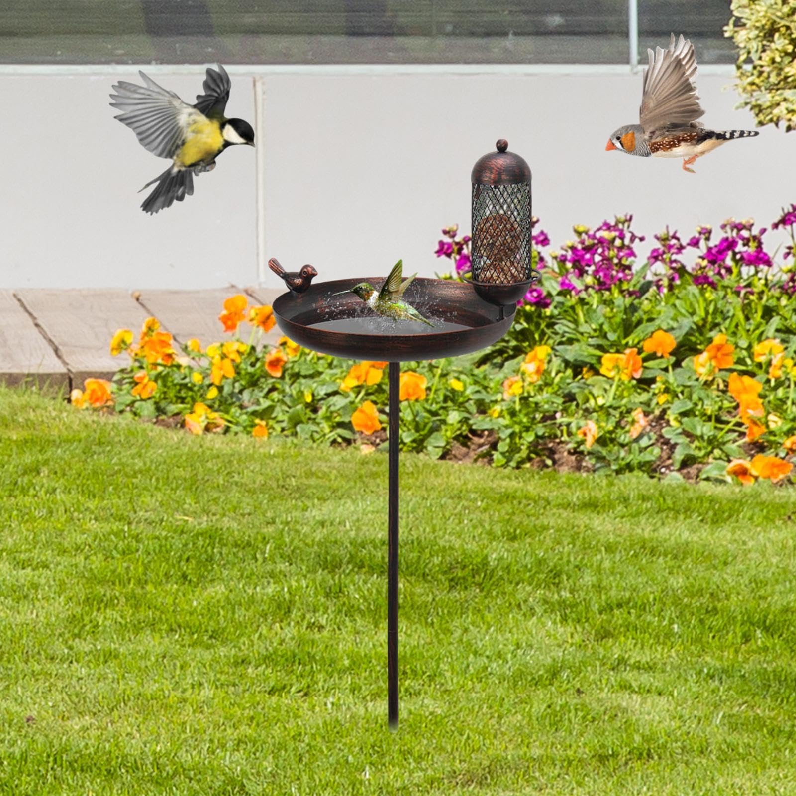 Bain d'oiseaux de 31 Cm (12,2 Pouces), Mangeoire à Oiseaux, Modèle Autoportant avec Piquet en Métal, Bain d'oiseaux en Métal, Mangeoire à Oise