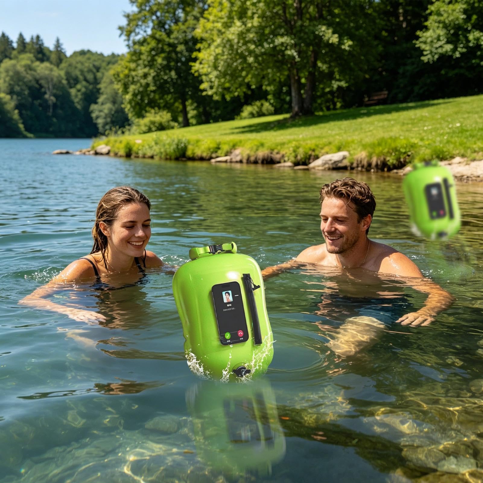 Boa da nuoto per acque libere, con touchscreen per telefono, galleggiante, galleggiante, per triatleti, kayaker, snorkeler, allenamento sul lago, corse all'aperto
