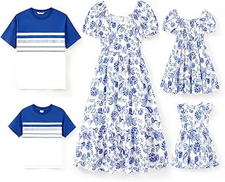 PATPAT Family Matching Summer Outfits, Mommy and Me Matching Shirts Dresses Paisley Print Matching Dresses for Family