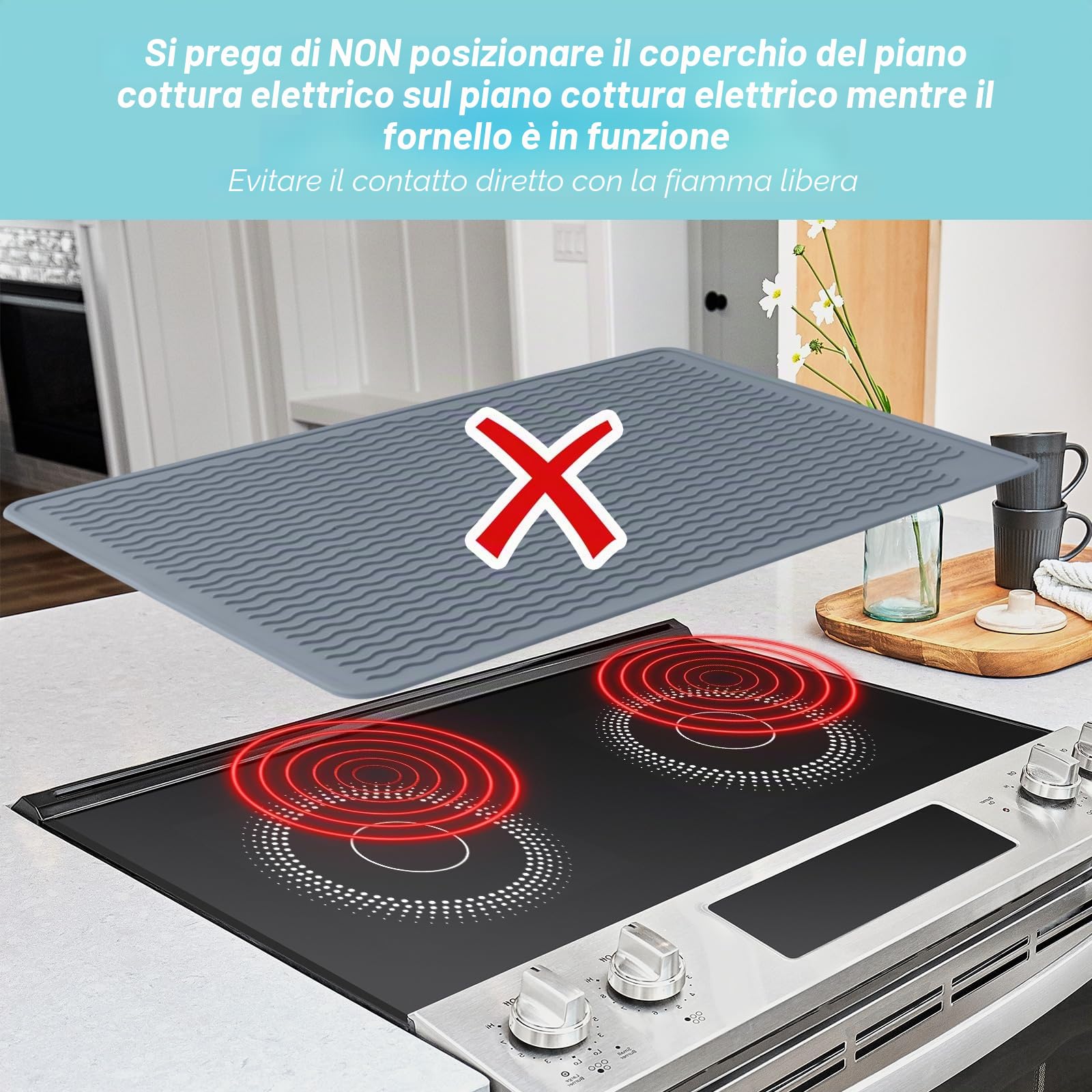 Copri Piano Cottura Induzione 71 x 51 cm, Coperchio per piano di cottura in silicone per fornelli elettrici, resistente al calore tappetino in silicone per piano cottura