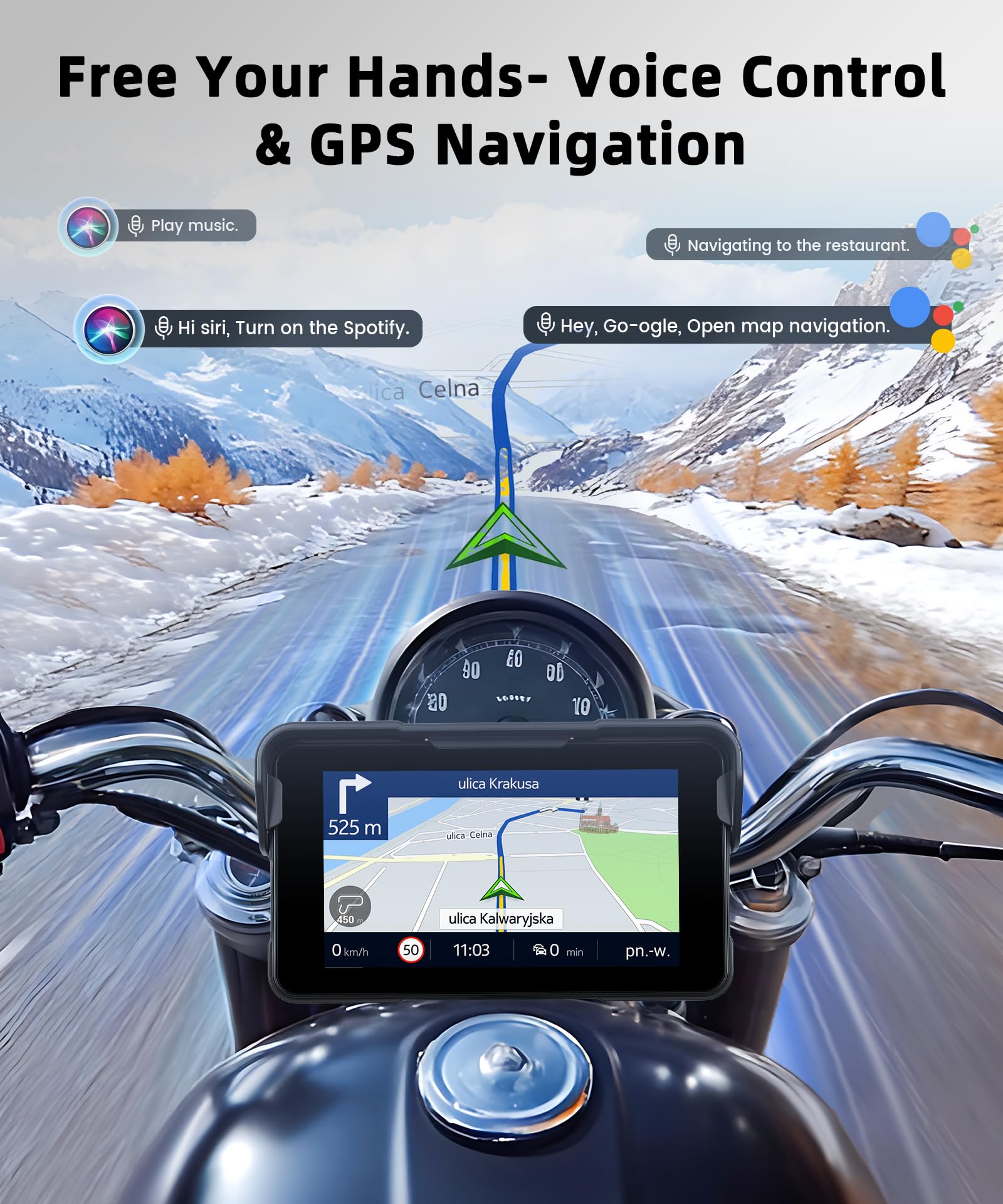 VECHTEL Kabelloser CarPlay Bildschirm 5 Zoll für Motorrad-Tragbares CarPlay & Android Auto,Wasserdichter Touchscreen mit Dual-Bluetooth,NAV/Siri Assistant/12V,Unterstützt Reifendruckkontrolle