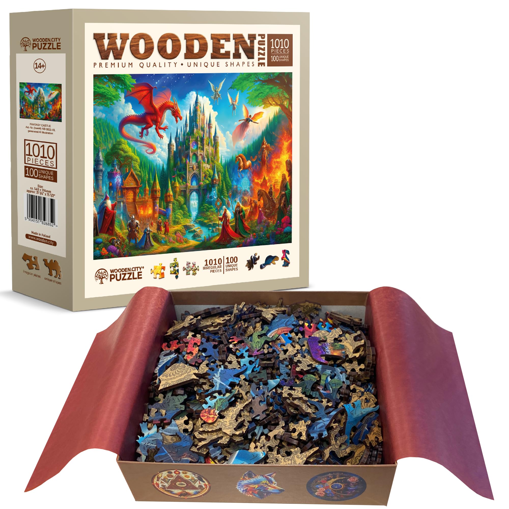 WOODEN.CITY Rompecabezas de Madera de 1000 Piezas, Castillo de dragón de fantasía, 54 x 39,4 cm