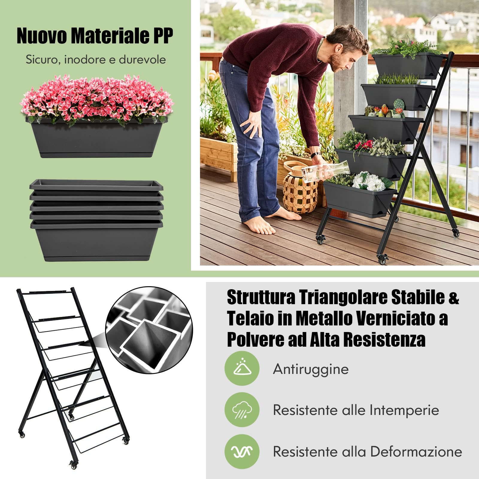 Fioriera Rialzata COSTWAY Con Copertura - Zincata, 173x89x30.5cm, Con Guanti E Etichette - Foto 14