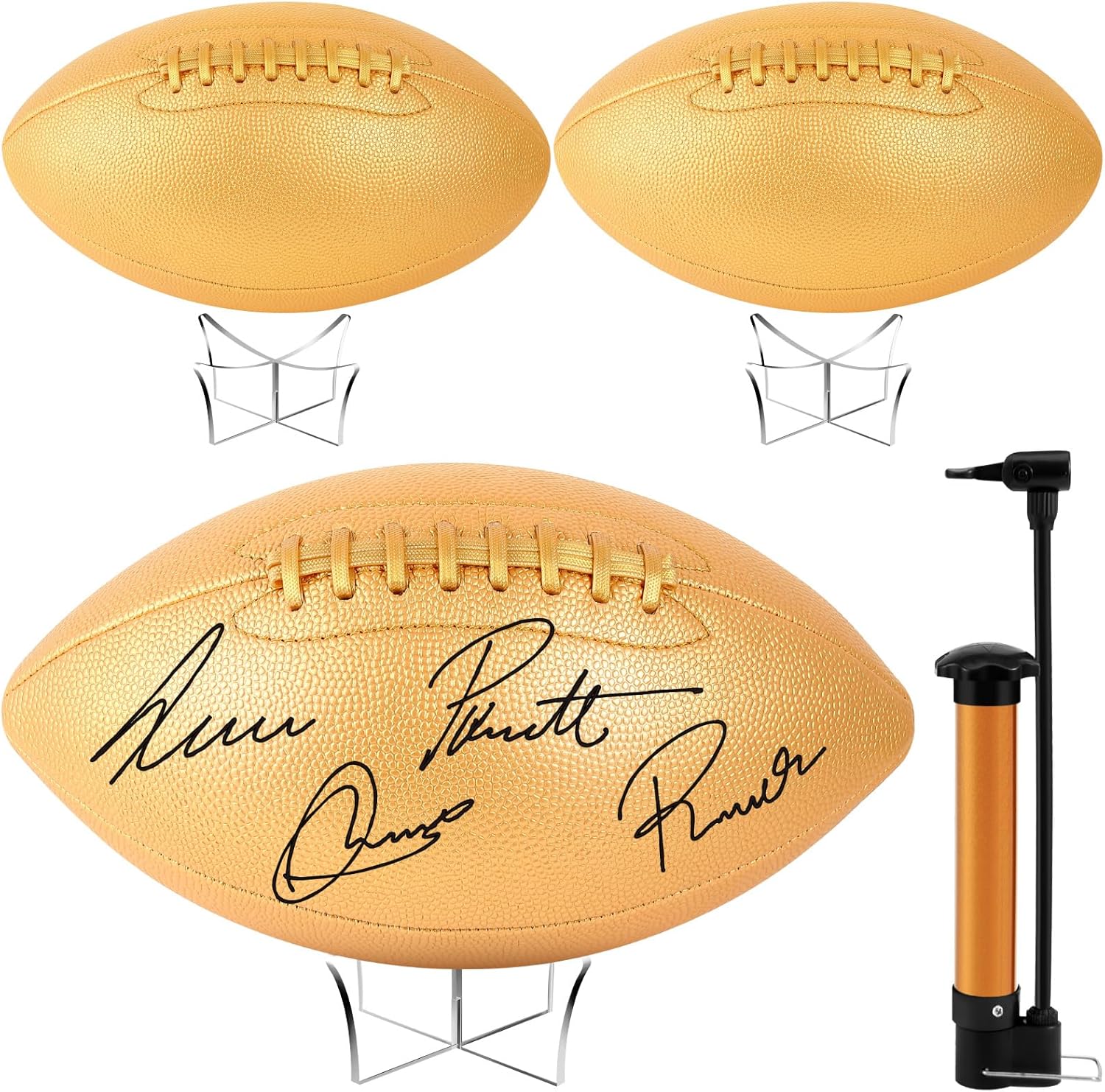 Hiboom Autograph Football with Acrylic Display Stand Air Pump Blank Gold Football for Trophy Anniversary High School College Coaching Gift Award Championship Party