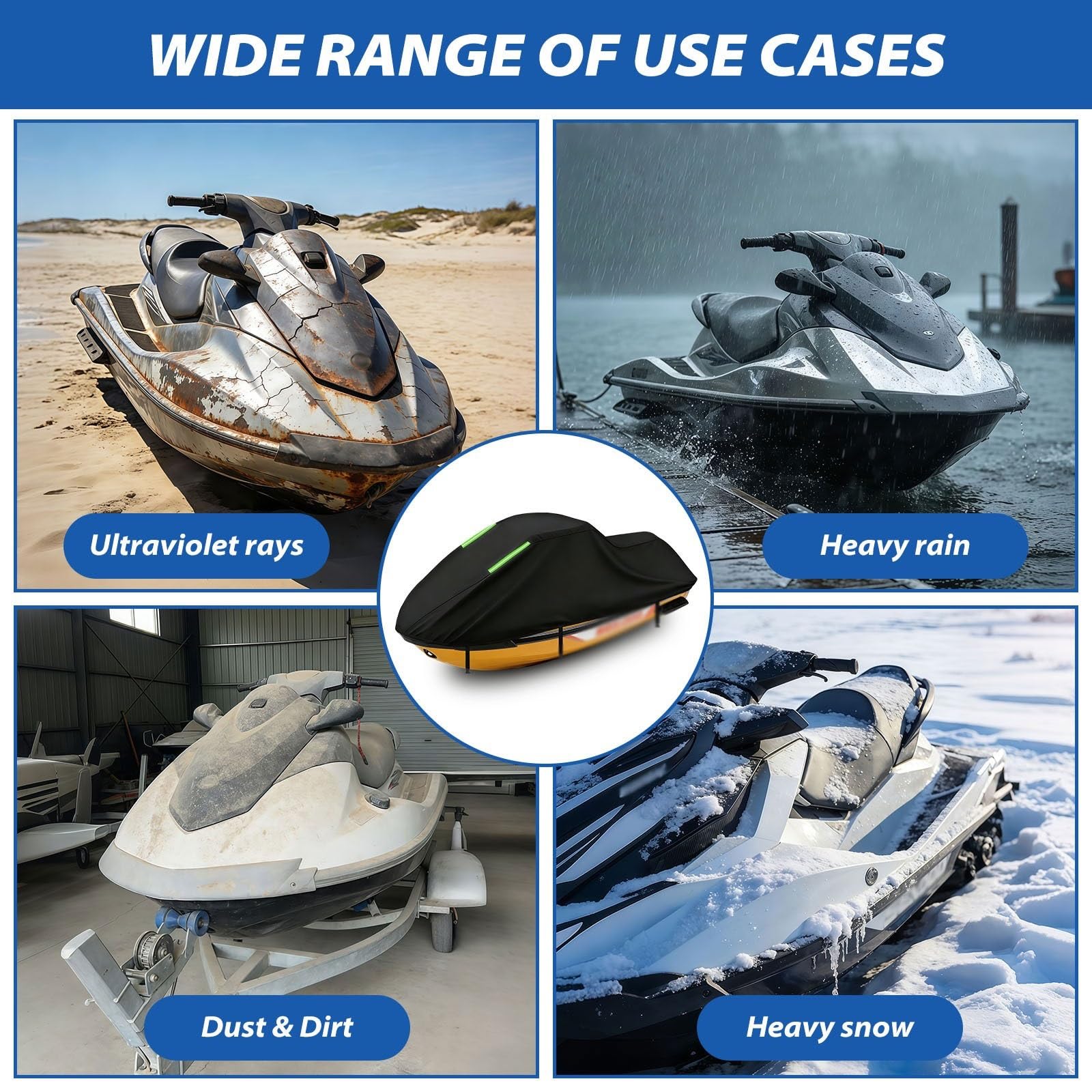 Housse Jet Ski Imperméable pour Sea-Doo GTX Limited 300|Housse de Jet-Ski Oxford Anti-UV pour extérieur | Protection Durable Tout Temps | Installation Facile | 3 Boucles Coupe-Vent