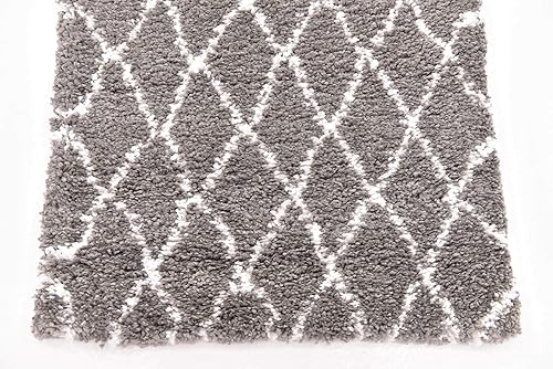 Miniatura 7 de Unique Loom Rabat Shag Collection - Alfombra de área enrejado (2 pies 7 pulgadas x 10 pies, grismarfil)