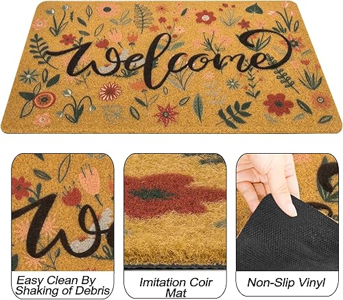 Miniatura 5 de IZUS Felpudos de bienvenida con diseño floral para puerta delantera, decoración del hogar con flores de primavera, tapetes de verano,