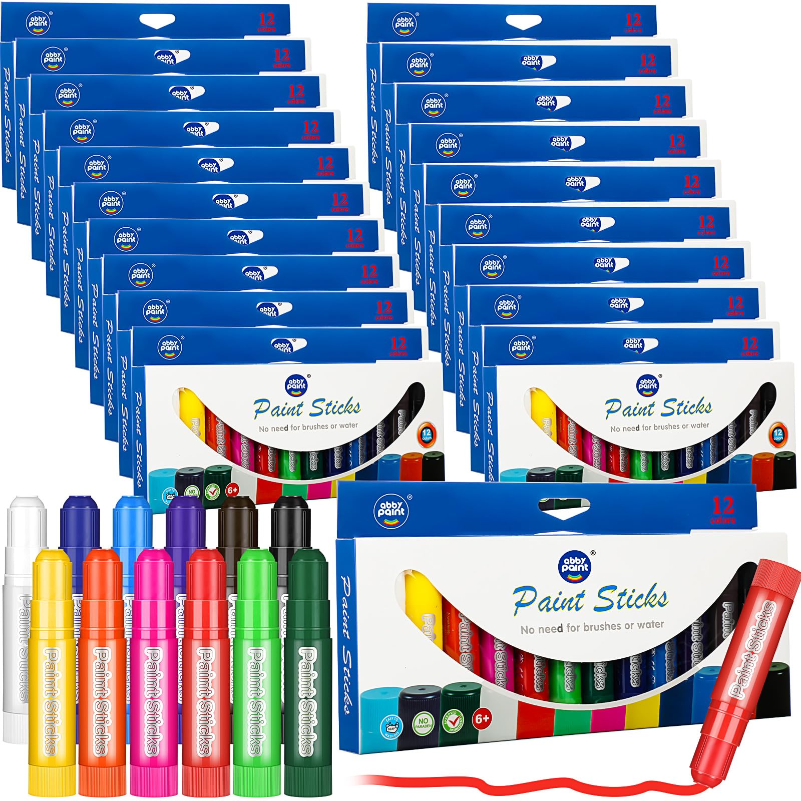 20 Sets Tempera Paint Sticks for Kids 12 Colors Washable Quick Drying Tempera Paint Sticks Bulk for Children Art Supplies Paper Wood Glass Rock Poster Canvas