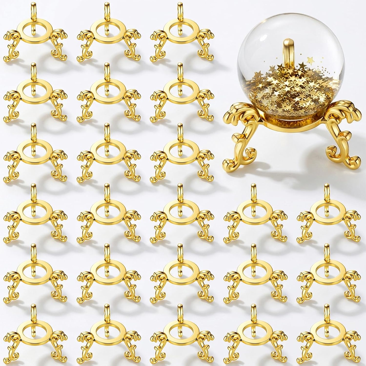 24 Pcs Gold Crystal Ball Stand - Gold Sphere Display Holder for 40mm-80mm Crystal Balls, Natural Rocks, Stone, Glass & Natural Stone Display Stand, Decorative Rock Organizer