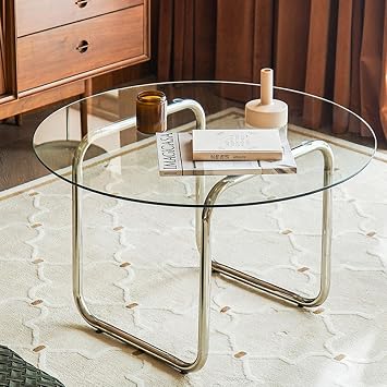 Modern Side Tables,Round Coffee Table Glass,Transparent Coffee Table Round,Glass Tables for Living Room Bedroom Sofa Office Small Space,White,M