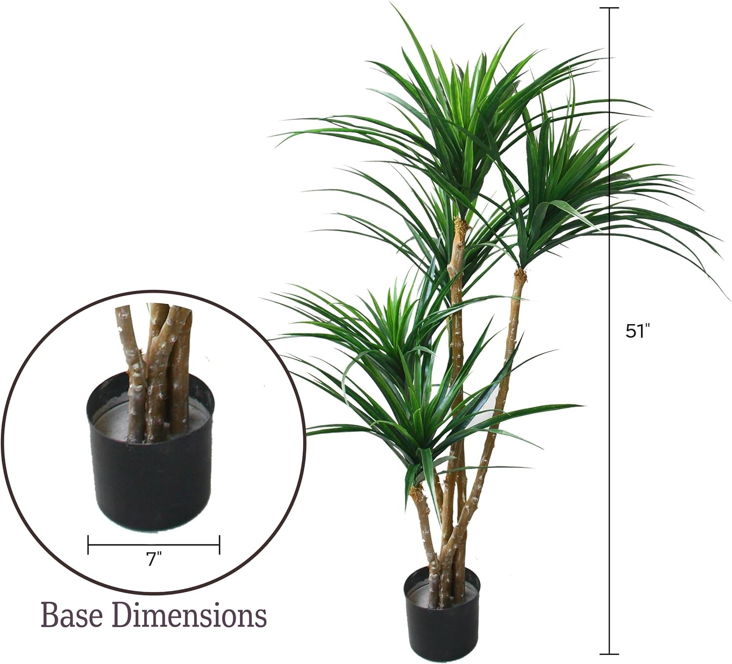 Pure Garden Artificial Tree - 51-Inch Tropical Yucca Plant with Rubber Leaves and Natural Trunk for Living Room, Bedroom and Office - Faux Plants