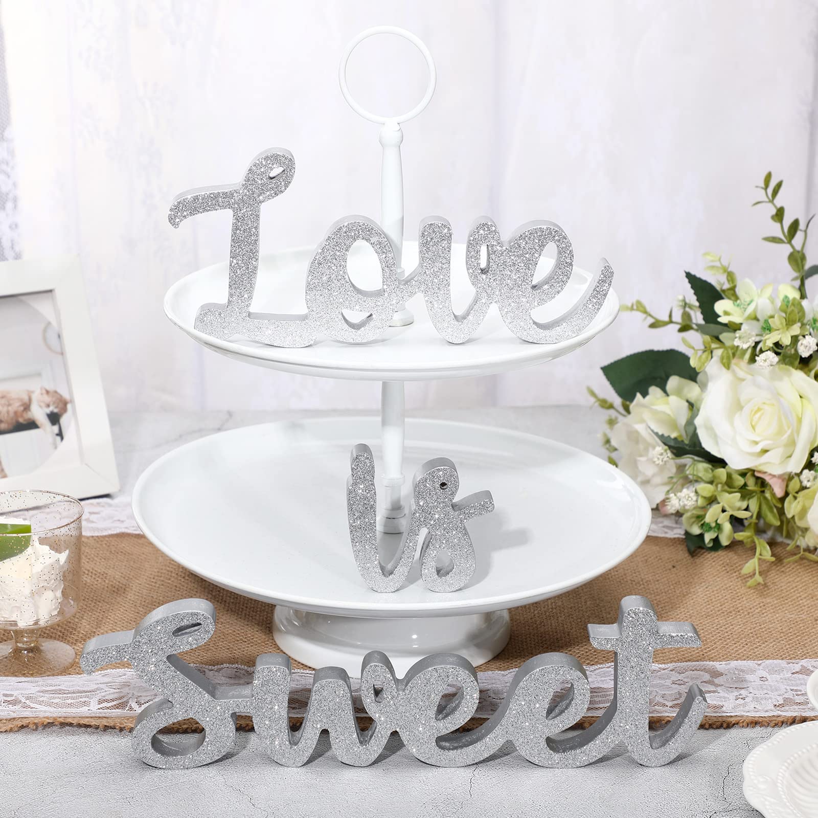 Glooglitter 'Love Is Sweet' Wooden Table Decor Signs | Freestanding LED Rustic Wedding & Party Set - View #5