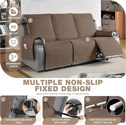 Miniatura 5 de TAOCOCO Funda impermeable para sofá reclinable de 3 plazas, funda de sofá para mascotas para sillón reclinable de 3 asientos, funda de sofá