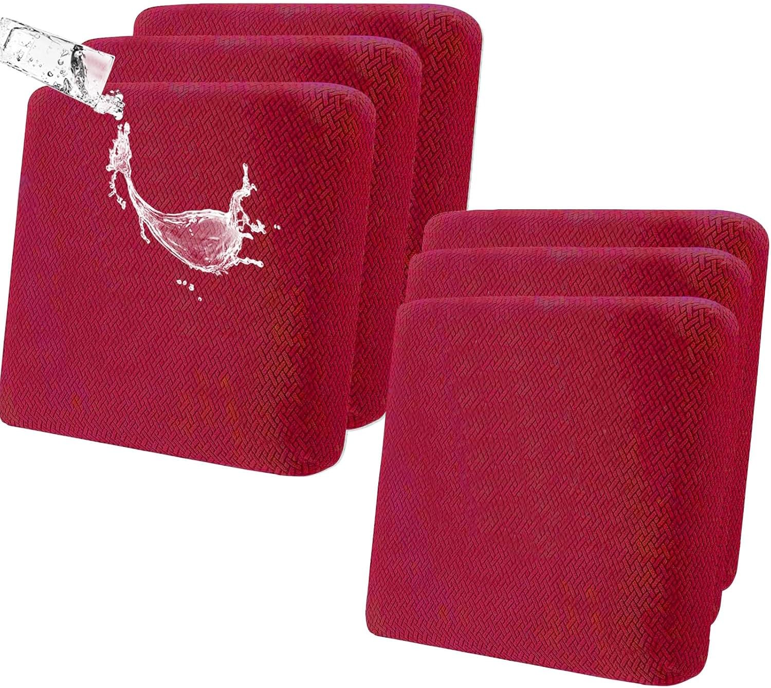 ele ELEOPTION 6Pcs/Set Waterproof Couch Cushion Covers Patio Outdoor Lawn Garden Sectional Sofa Slipcover Washable Cushion Cover (Length 20-27inch, Width 20-27inch) Red