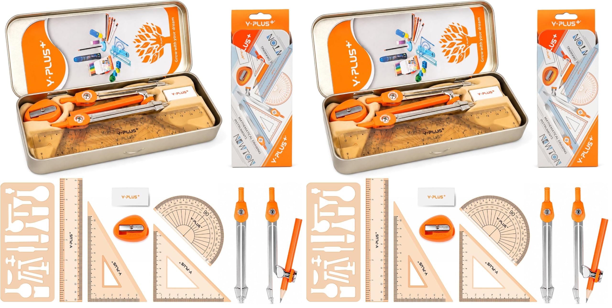 YPLUS Geometry Set, Protractor and Compass Set for Students, 11Pcs (Pack of 2)