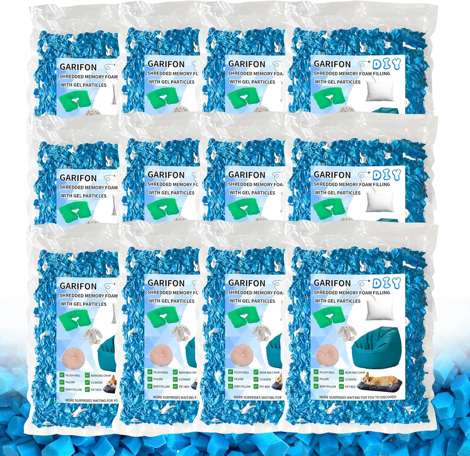 60lbs Bean Bag Filler, Pillow Filler Stuffing, Bean Bag Filling, Shredded Memory Foam Filling, Punching Bag Filler, Foam Refill for Pouf/Ottoman Stuffing/Boxing Bag,Added Gel Particles 60.0 Pounds