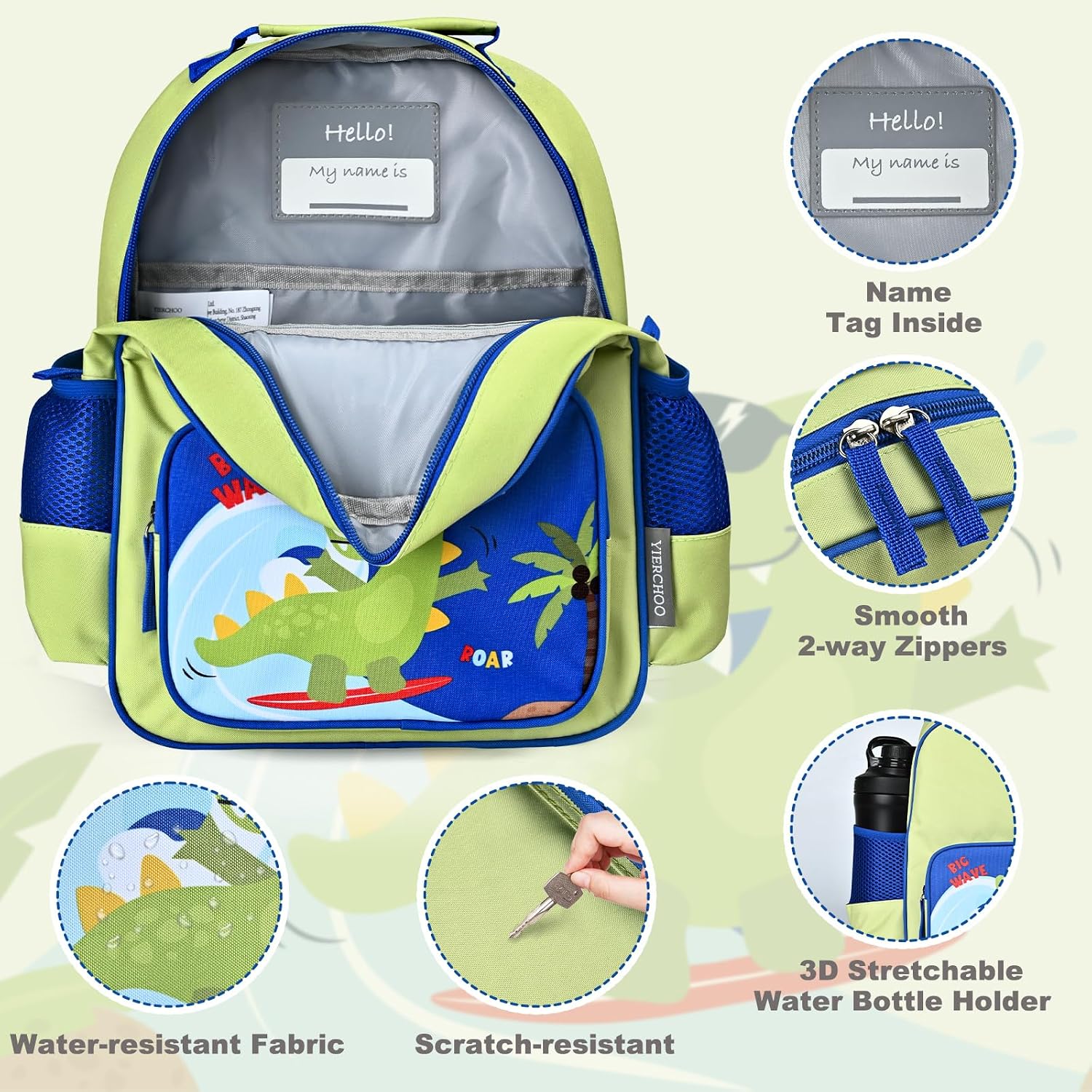 Kids Backpack for Boys Girls, Toddler Backpack Child Bookbag for Preschool Kindergarten Travel Daycare Water-Resistant Lightweight 12 Inches (Dinosaur)