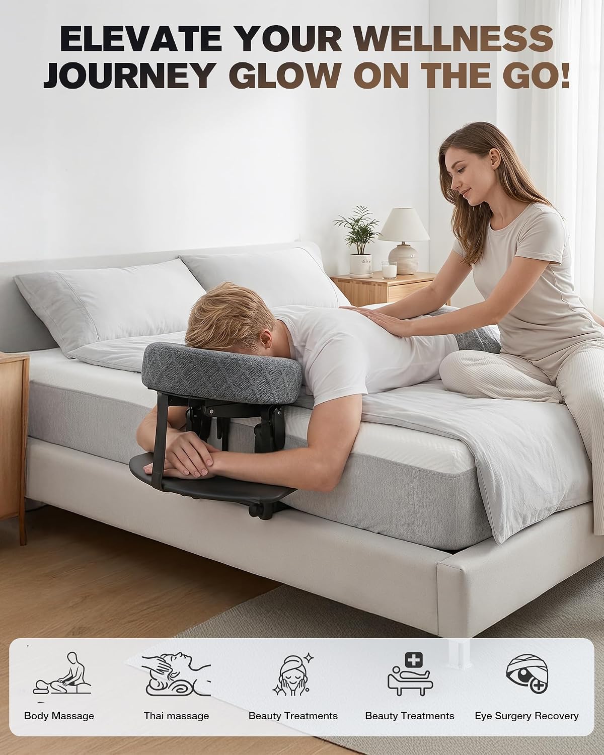 Massage Headrest for Bed, Massage Face Cradle for Bed Adjustable 18" Height