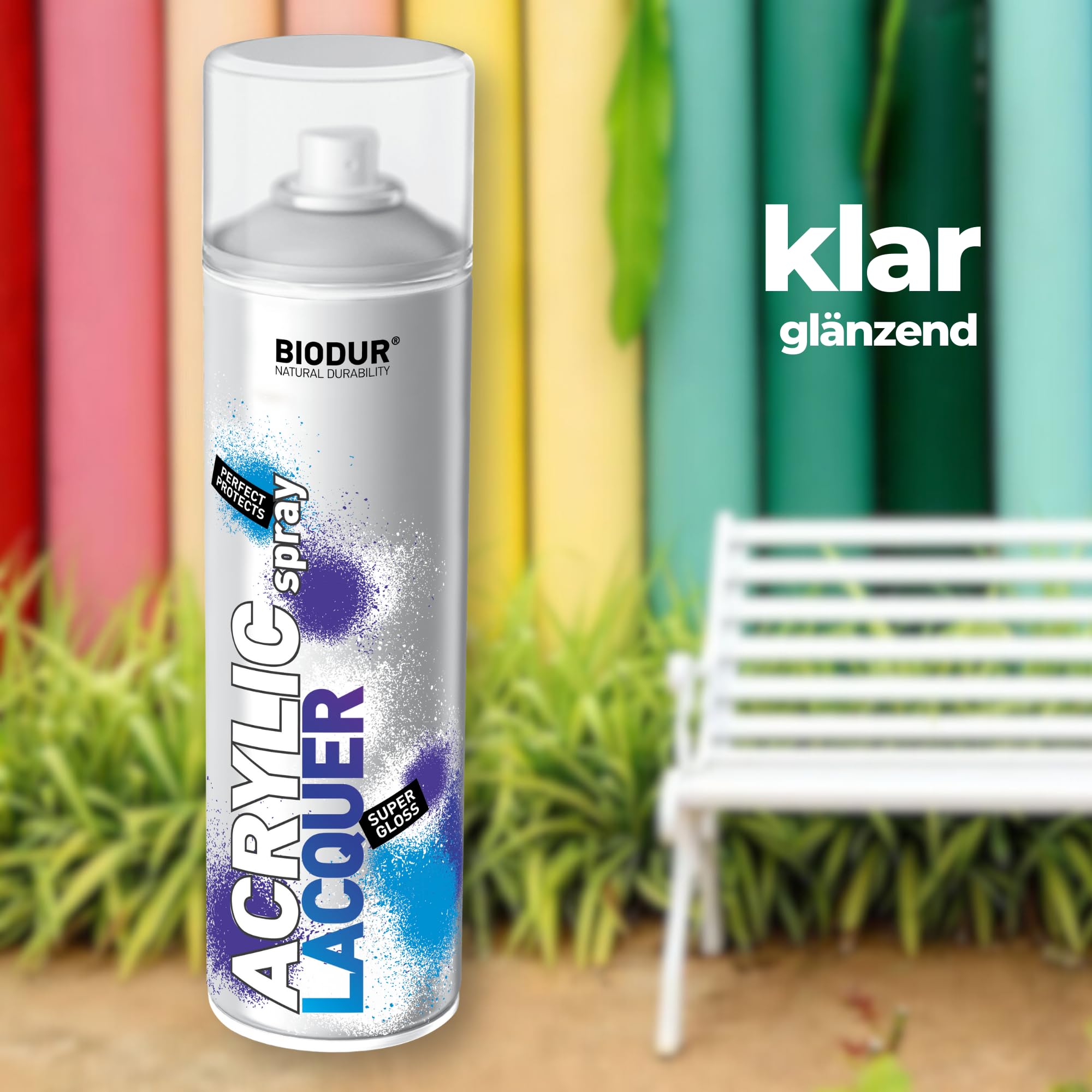 Lakier w sprayu Lakier akrylowy Uniwersalny 500 ml, błyszczący, przezroczysty, klarowny Uniwersalny lakier w sprayu, odporny na promieniowanie UV, do stosowania na zewnątrz i wewnątrz
