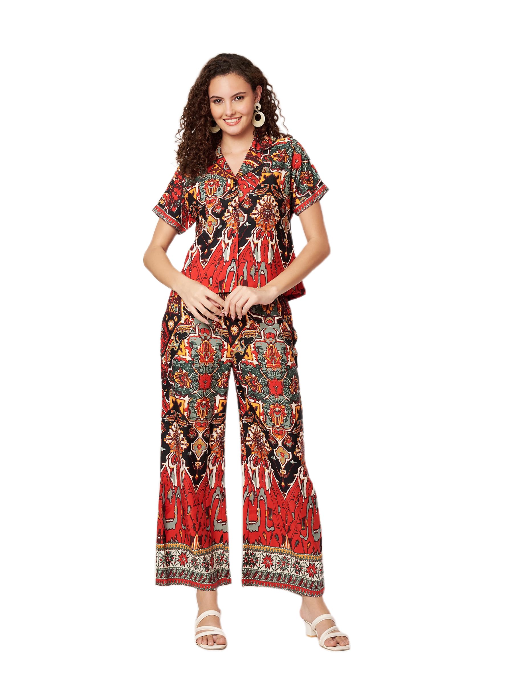 fbella Women Red & Black Ethnic Printed Crepe Co-Ord Set-picture-14