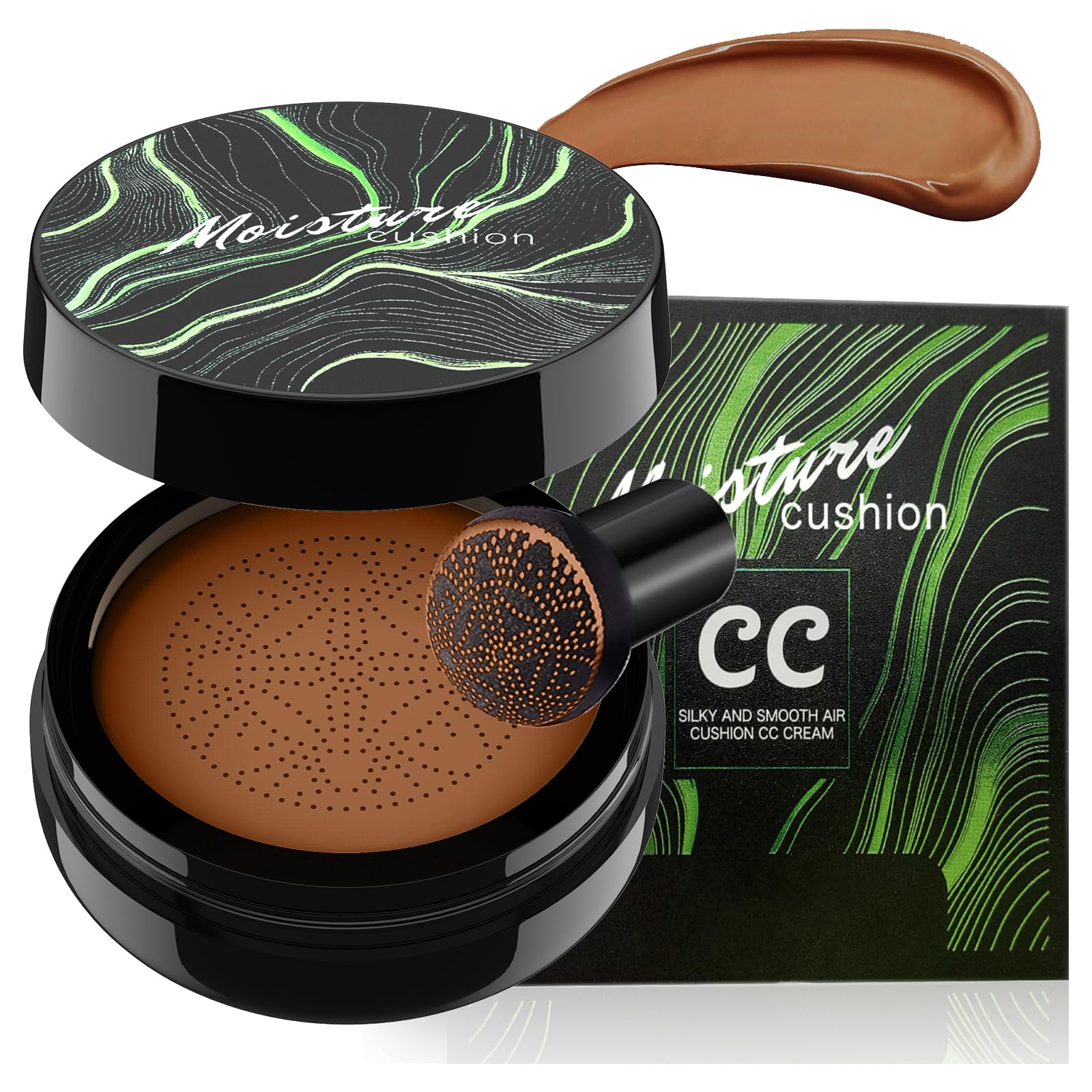 Mushroom Head Air Cushion CC Cream - Moisturizing & Oil Control BB Cream Foundation Create Long-Lasting, Waterproof Makeup Base Primer, Concealer Full Coverage for All Skin Types (Deep)