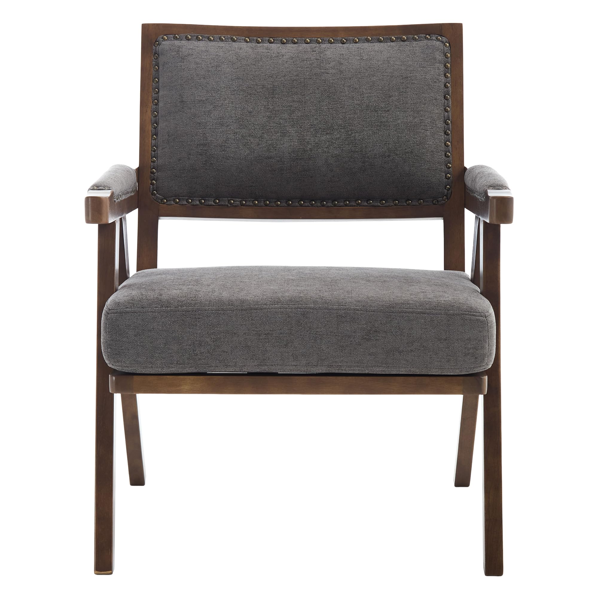 Lexiou Mid-Century - Sillón individual de tela con reposabrazos, marco de madera acolchado, para salón, dormitorio, estudio, oficina, decoración (gris)