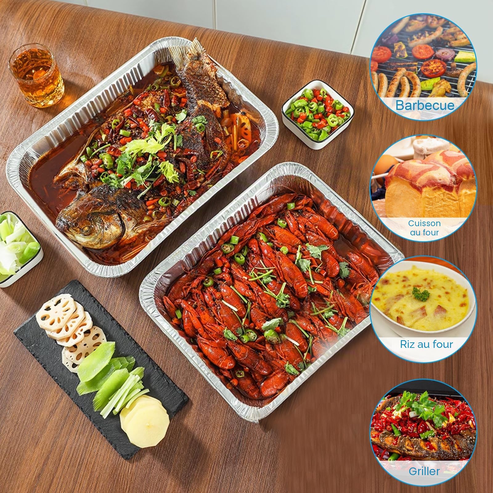 Lot de 30 plateaux jetables en aluminium 2200 ml pour cuire, griller, griller et cuisiner 31,5 x 20,5 x 5 cm