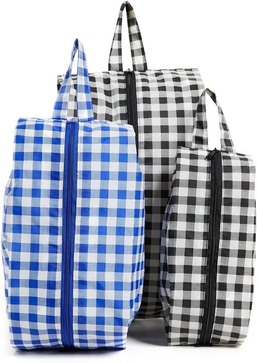 BAGGU 3D Zip Set, Expandable Nylon Zip Pouch 3 Pack for Travel and Organization, Gingham