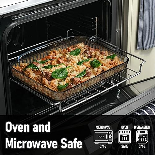 Miniatura 4 de UMS Plato para hornear de vidrio para asador - Sartén rectangular para cocinar y servir, horno, estufa, microondas, lavavajillas y refrigerador.