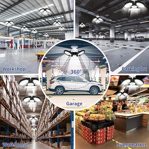 Miniatura 6 de Luces LED de garaje, 80 W, LED deformable, luces de techo 12000 LM, CRI 80 LED, Luces de Tienda para Garaje, Luces de Garaje con 3 paneles