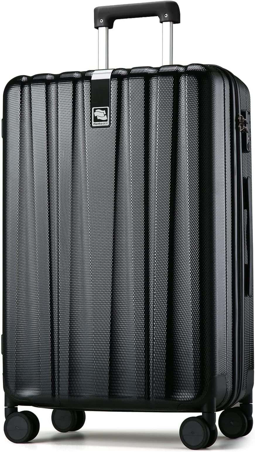 29 Inch Luggage Suitcases With Spinner Wheels Lightweight PC hardside Rolling Suitcase With Travel Lock, Checked-Large 29-Inch(Jet Black)