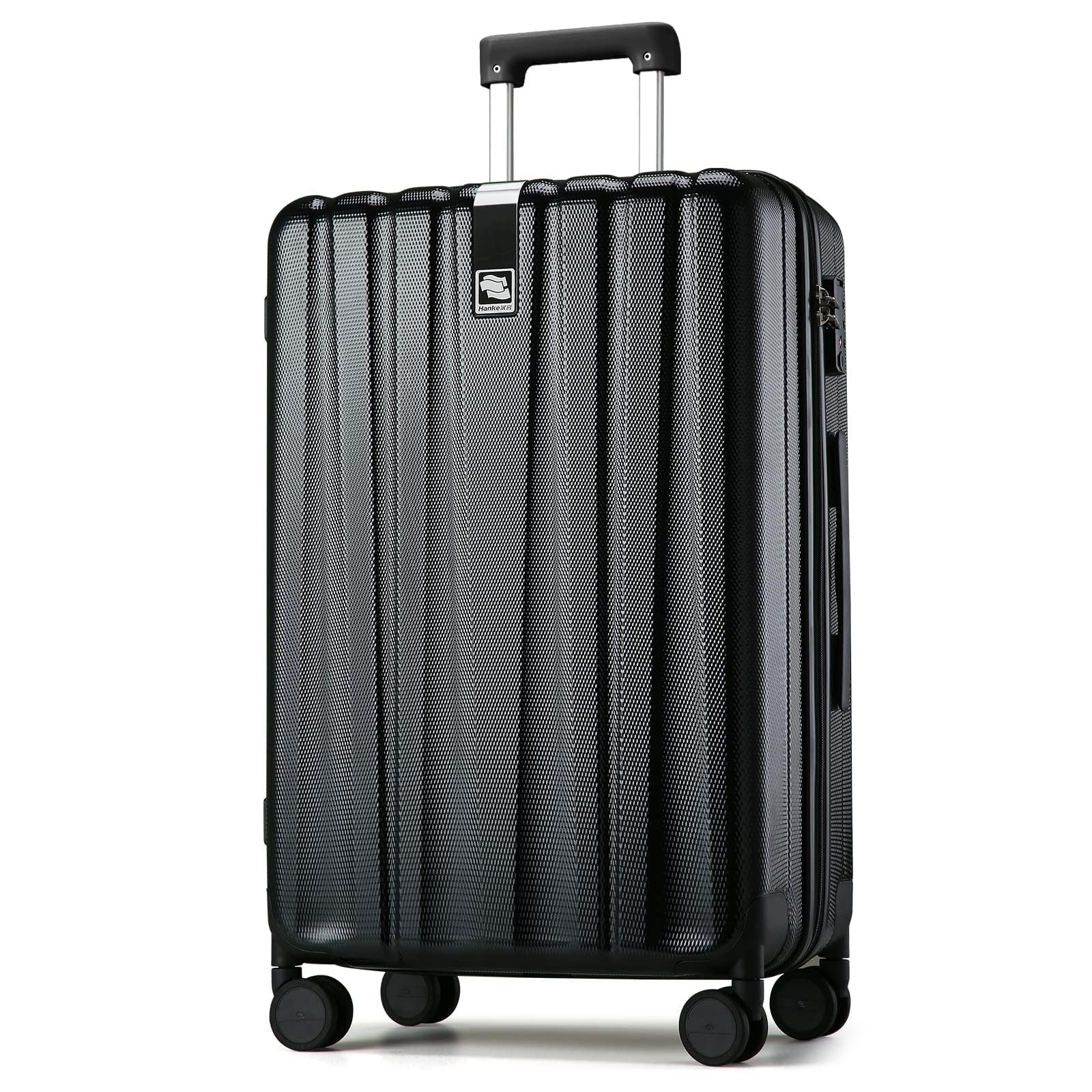 Hanke 29 Inch Luggage Suitcases With Spinner Wheels Lightweight PC hardside Rolling Suitcase With Travel Lock, Checked-Large 29-Inch(Jet Black)