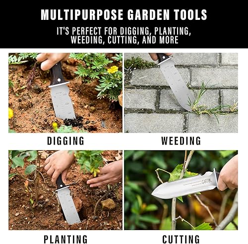 Miniatura 2 de GARTOL Hori Hori - Cuchillo de jardín con hoja de acero de 7 pulgadas, mango de madera de espiga completa, funda Oxford, herramientas de jardín para