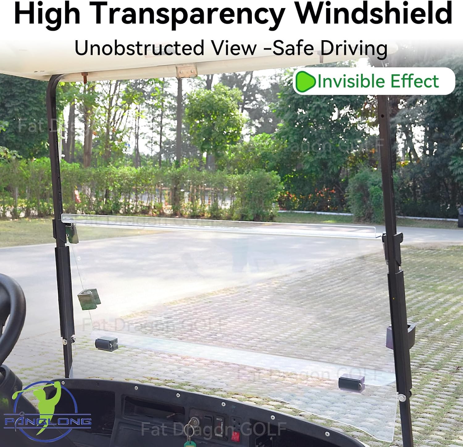 Panglong EZGO TXT Golf Cart Windshield Kit-Clear or Tinted, Fold Down Windshield with Windshield Clips and Screws, Anti-Impact Resistant, Fit 1995-2013 EZGO TXT, DCS, PDS Golf Cart