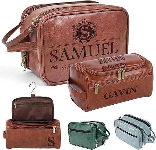 Oqeiplx Neceser de cuero personalizado para hombres, bolsa de aseo de viaje grabada personalizada, regalo de nombre y logotipo personalizado para