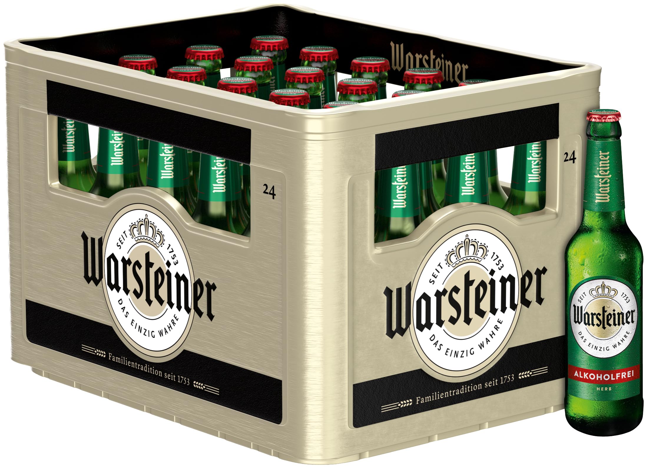 Warsteiner Pilsener Herb Alkoholfrei Flaschenbier, MEHRWEG im Kasten, Alkoholfreies isotonisches Pils Bier, 24er Kiste (24 x 0.33 l)