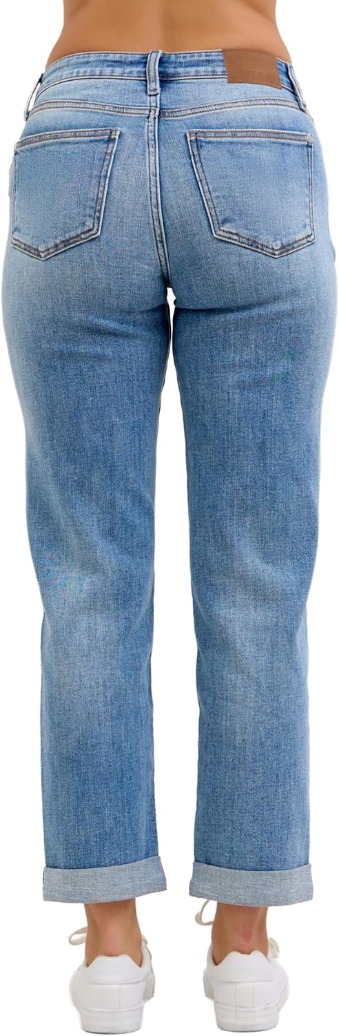 Judy Blue Classic Mid Rise Light Wash Cuffed Boyfriend Jeans - Image 8