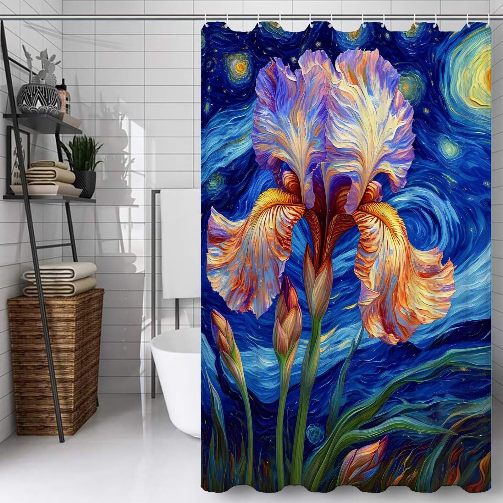 Rideau douche 150x210 en tissu fleuri pour créer une salle de bain zen