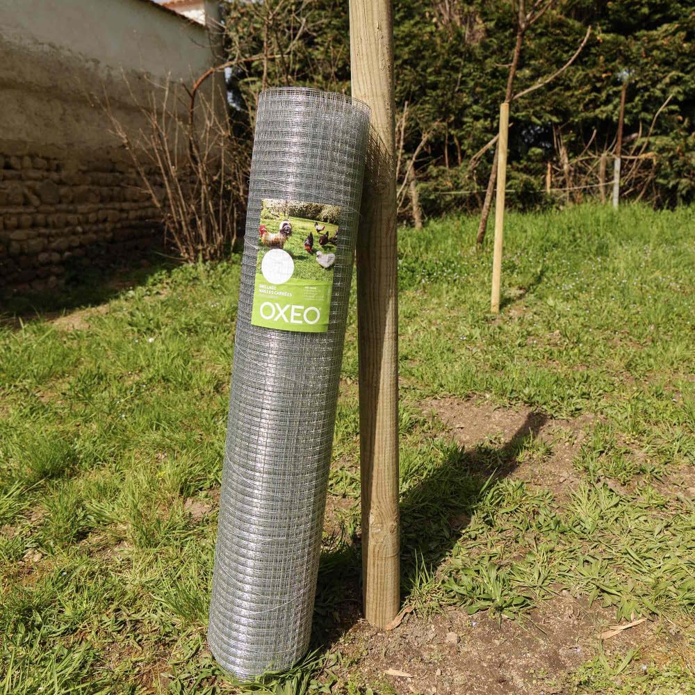Oxeo Grillage à Poule 30m Haut 1m - Acier galvanisé à Chaud – Maille 16x16mm - Filet de clôture pour poulailler - Epaisseur Fil 0,8mm