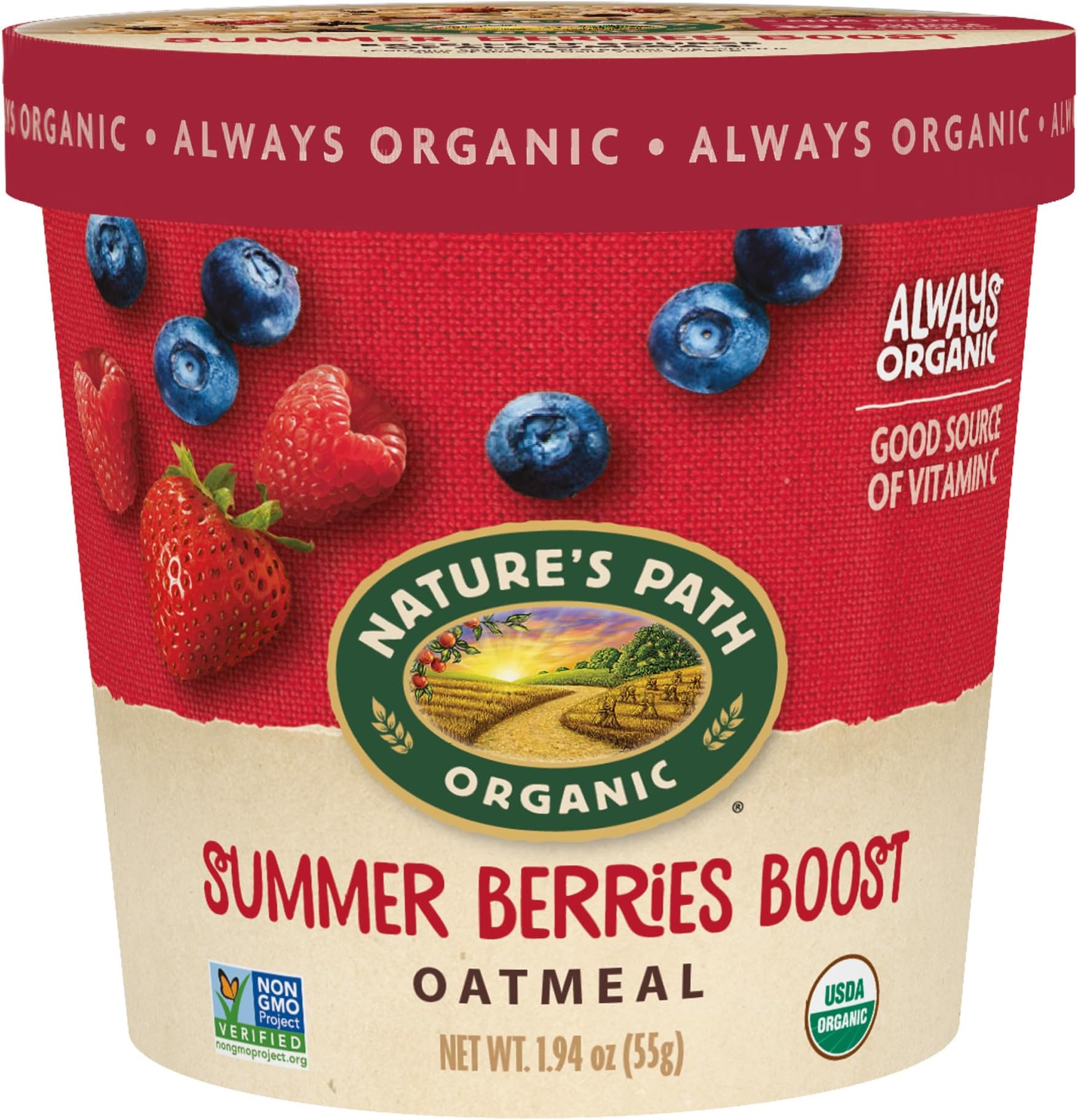 Nature's Path Organic Summer Berries Boost Instant Oatmeal, 2 oz (Pack of 12), Non-GMO