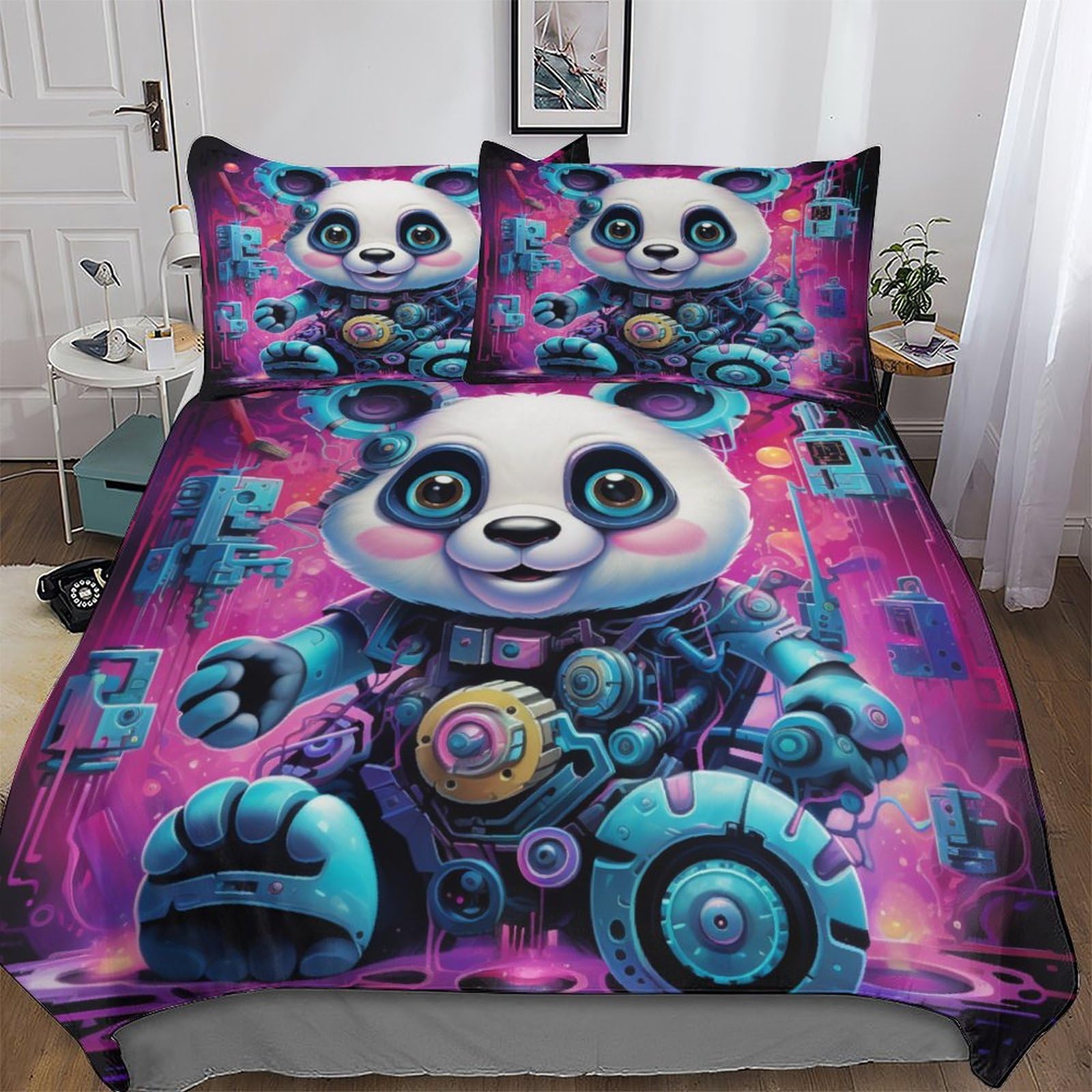 Panda Bedding Set Duvet Cover Comforter Cover Ultra Soft Quilt Cover for Kids, Girls, Boys And Teens 3 Pieces with Pillowcase Cosy Super Easy Care Bed Linen Double (200x200cm)