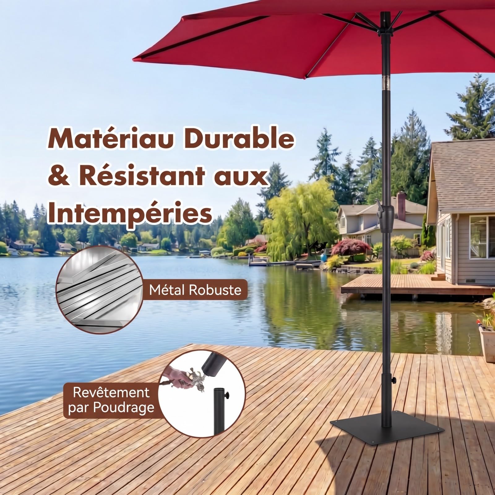RELAX4LIFE Pied de Parasol Lourd en Métal 16 KG pour Poteaux φ41-49 MM, Support Parasol Carré avec 4 Patins Réglables, Socle Parasol Extérieur 50x50 CM pour Patio Terrasse Jardin (Noir)