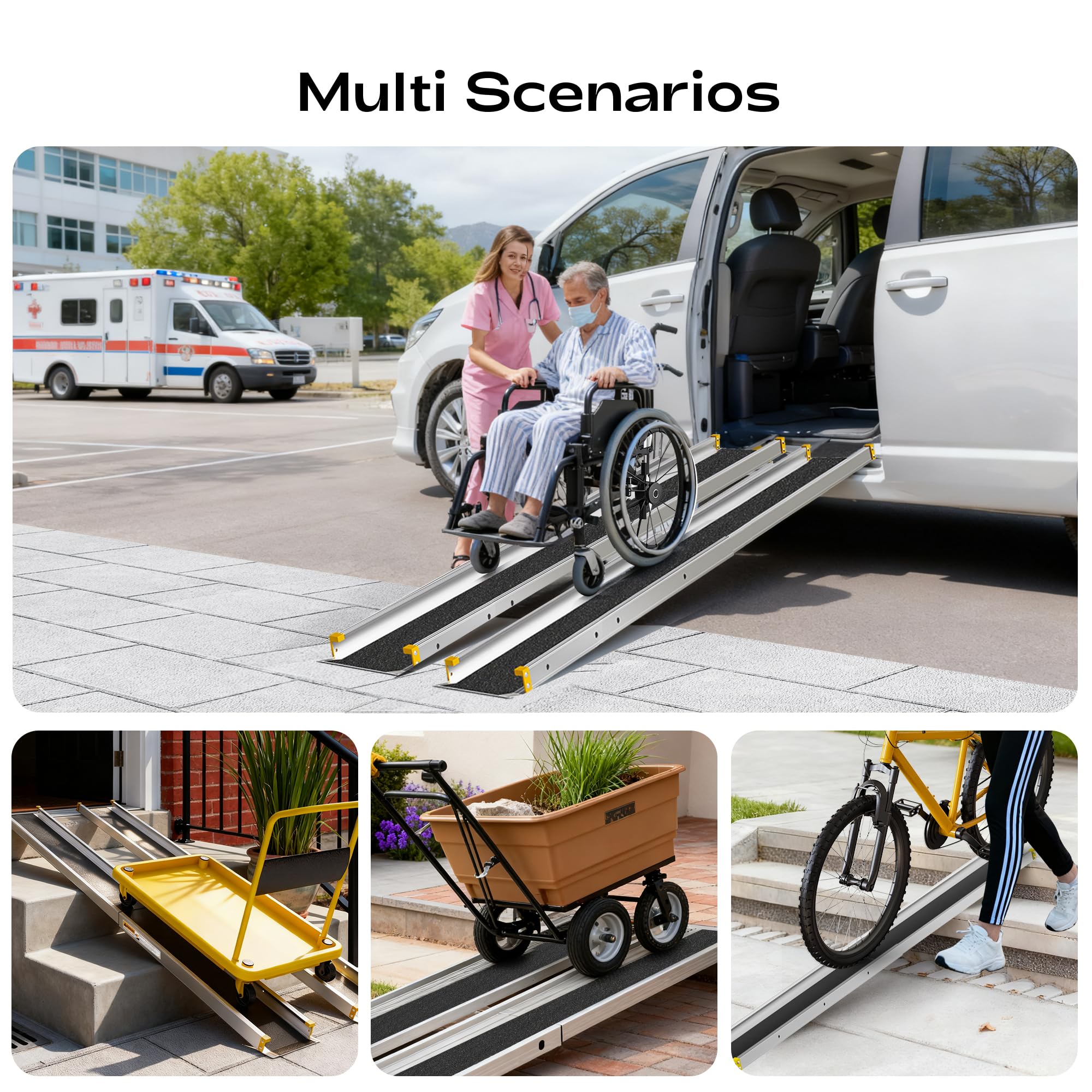 Rampa telescópica ajustable de 6 pies para sillas de ruedas, rampas portátiles para silla de ruedas para escalones, umbral de hogar, puertas con bolsa de almacenamiento, capacidad de 600 libras