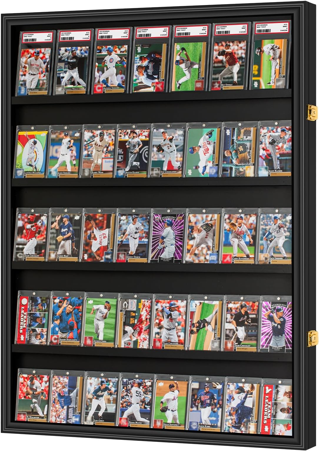 GYaozii 40 Baseball Card Display Case Large Graded Sports Card Display Frame 35 Trading Cards Wooden Wall Cabinet with UV Protection Acrylic Front for Football Basketball Hockey Cards Collection